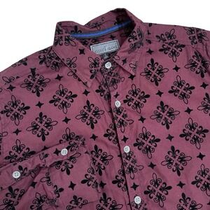 Steve's‎ Jeans Men's Burgundy Black Fleur de Lis Button Up Shirt S Y2K Skater